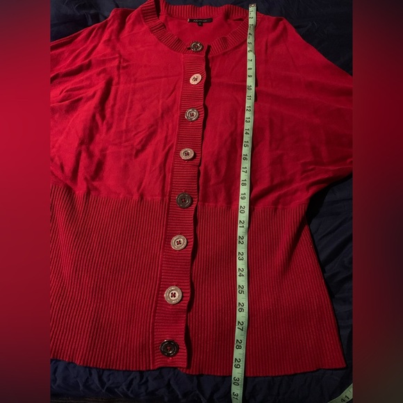 Anne Klein Red 3X Cardigan Dolman Long Sleeve gold engraved buttons - Picture 7 of 8